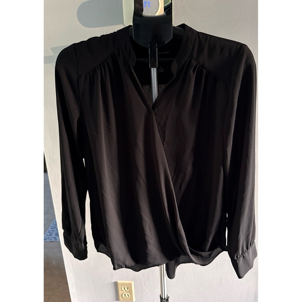 INC Womens Blouse Top Shirt Black Deep-V Crossover Gathered Waist Size 12